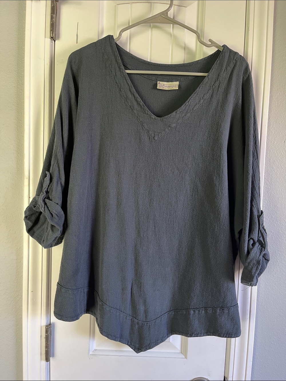 Relaxed V-Neck Tunic in Slate Blue by Enfocus Studio